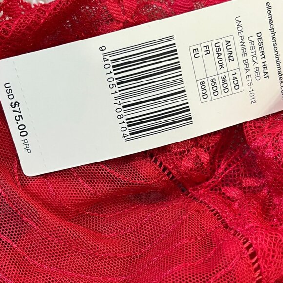 Elle Macpherson Desert Heat Lipstick Red Lace Underwire Bra 36DD Luxury Lingerie - Picture 3 of 3